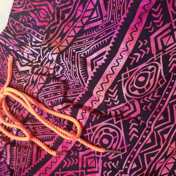 Hot Pink Orange Striped Geometric Pattern Beach Summer Shorts - Picture 2 of 5